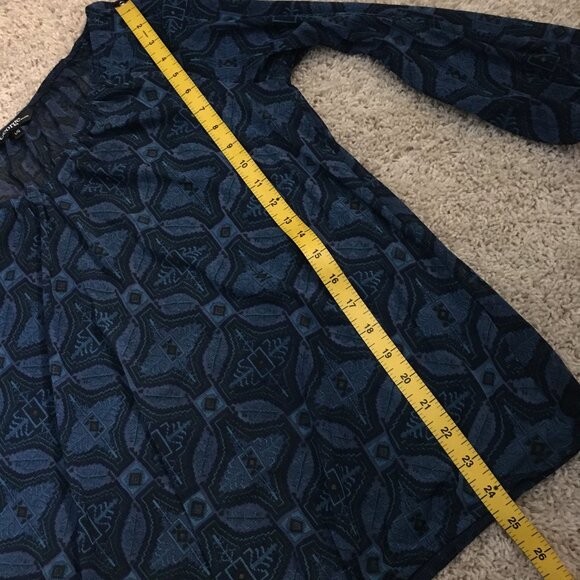 Moody Blue Semi Sheer V-neck Tribal Boho Blouse - Picture 14 of 15